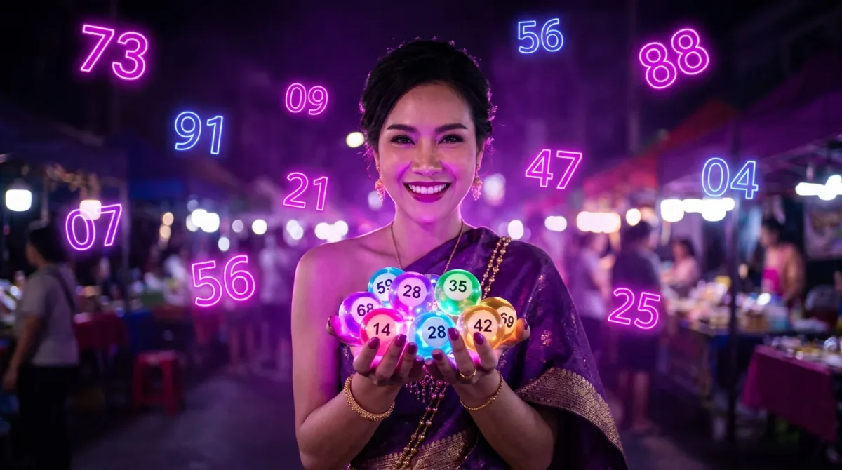 หญิงสาวไทยกับลูกบอลหวยนีออน